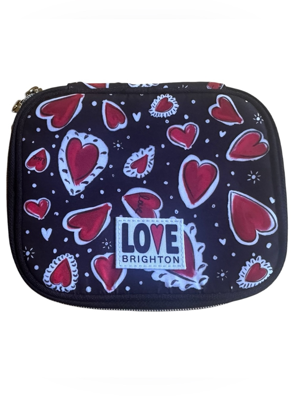 LOVE Brighton Hearts a Flutter Zip Around Jewelry Travel Case Black/Red